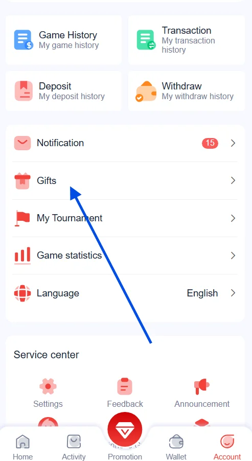 Click on the Gifts option